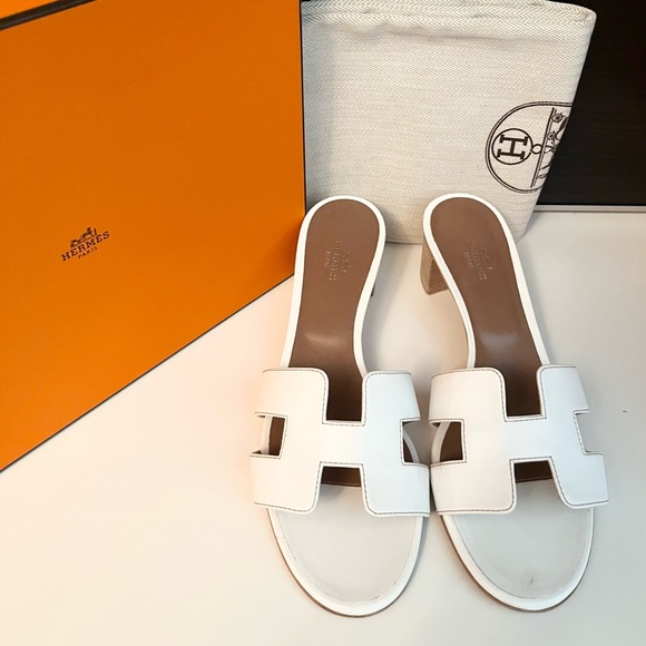 ❌SOLD❌Hermes Oasis White Calfskin Leather Iconic H Sandal Heel 38 Made in Italy - Picture 7 of 7